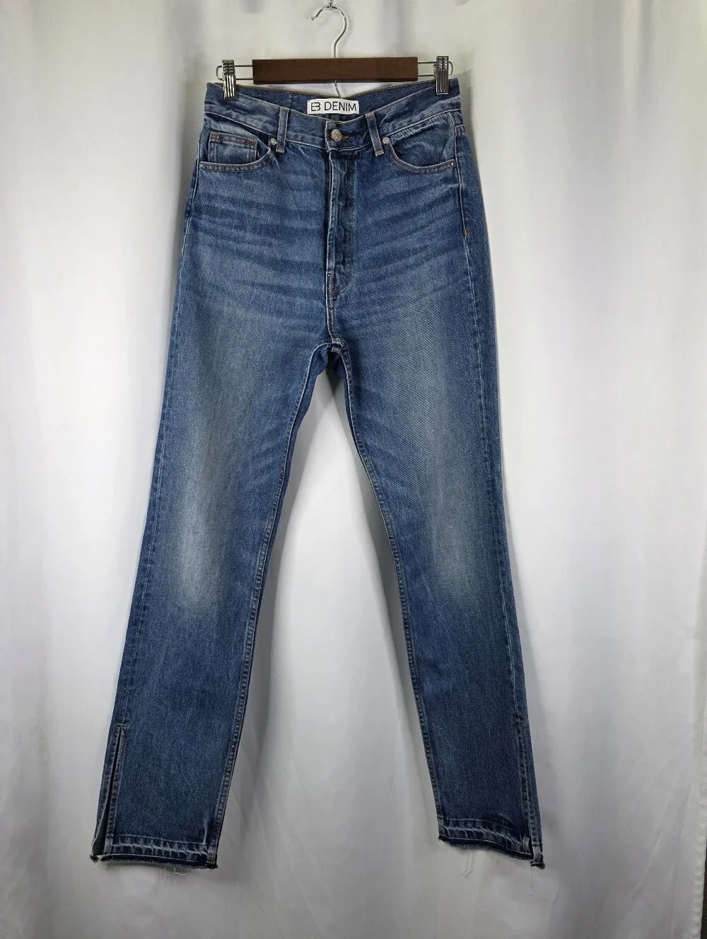 EB Denim Women's Size 27 High Rise Straight Leg Denim Jeans Split Hem Button Fly
